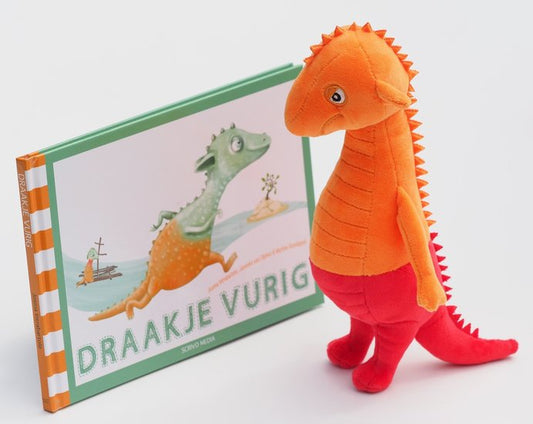 Set boek Draakje Vurig + Knuffel Draakje (oranje/rood)